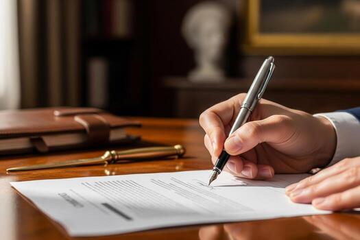 Hand signing a legal consent document with a pen