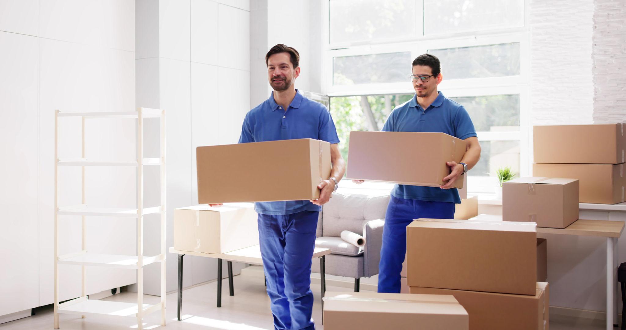 Moving boxes and packing materials representing helpful moving guide content