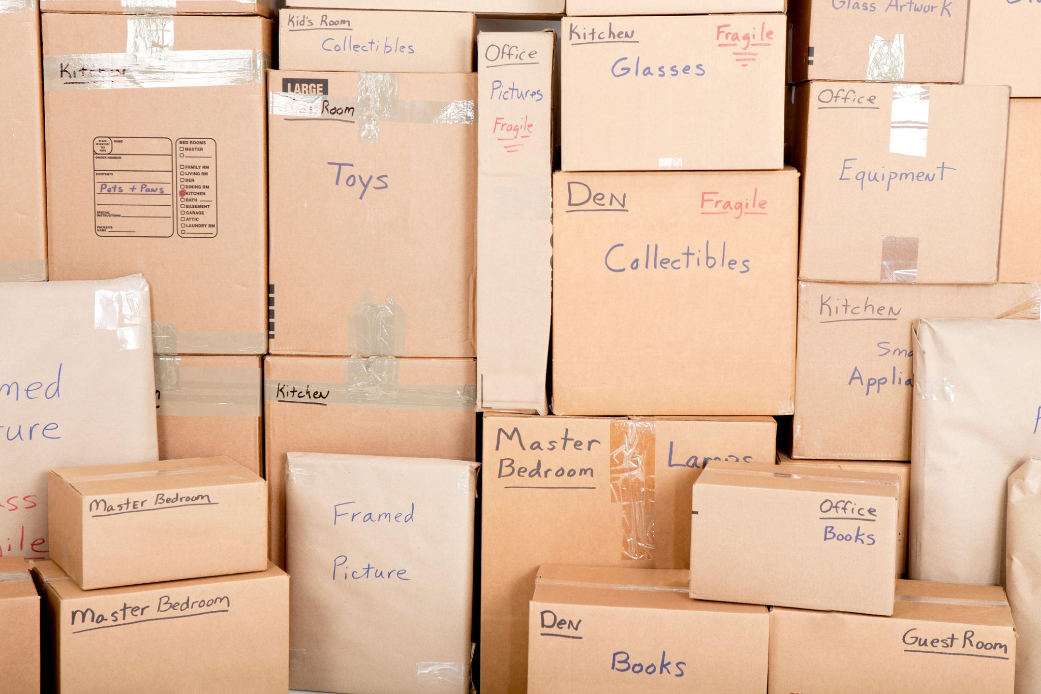 Clearly labeled moving box ready for loading